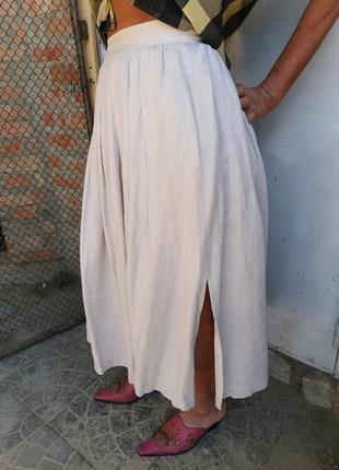 Льняная винтажная юбка миди складки в этно бохо баварский стиль с вышивкой5 фото