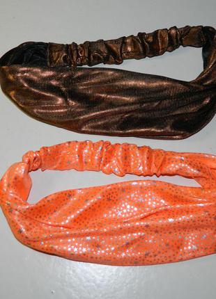 Повязка-бандана-косынка на голову черная с коричневым оранжевая блестящая на ог 56-587 фото