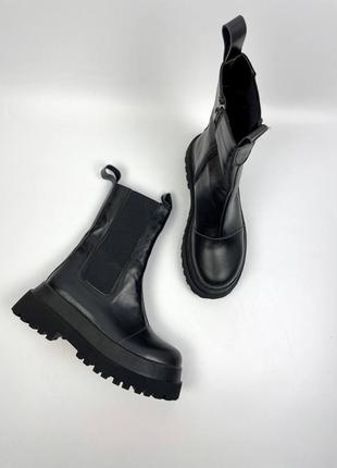 Ботинки натуральная кожа чёрные женские челси высокие9 фото