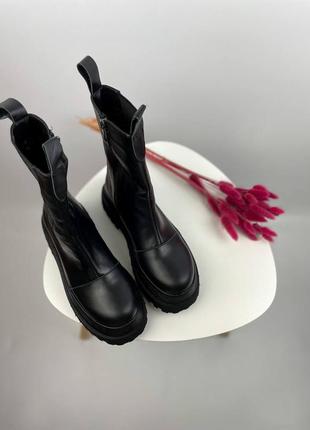 Ботинки натуральная кожа чёрные женские челси высокие10 фото