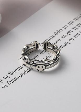 Кольцо женское смайлик с цепью3 фото
