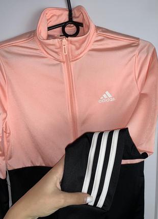 Женская спортивная кофта adidas розовая чёрная с лампасами адидас зип худи свитшот толстовка4 фото