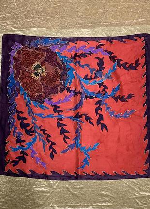 Яркий шелковый винтажный платок косынка italy шов роуль 88*88