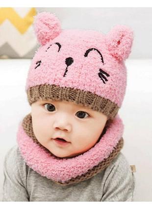 Комплект шапка+хомут рожевий