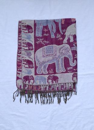 Палантин, шарф, шаль, кашемір, пашміна, натуральний, великий, двосторонній, зі слониками3 фото