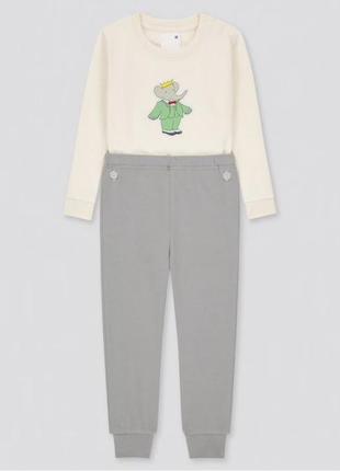 Детская пижама молочно-серая babar  uniqlo