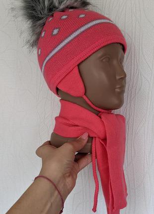 Осенняя шапка на завязках и шарф 42-44