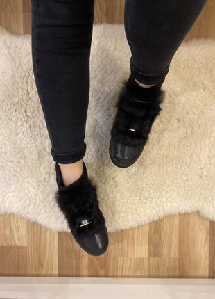 Чёрные кожаные зимние ботинки на меху4 фото