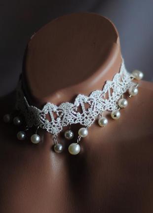 Роскошный большой белый кружевной чокер колье ожерелье с подвесками из жемчуга жемчужин