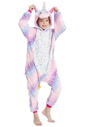 Кигуруми цельная пижама единорог звездное небо пижамка плюшевая1 фото