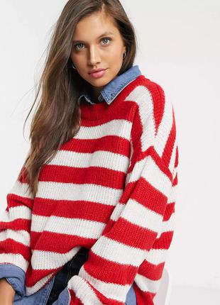 Актуальный свитер оверсайз в ярко-красную полоску asos brave soul красный полосатый джемпер oversize5 фото