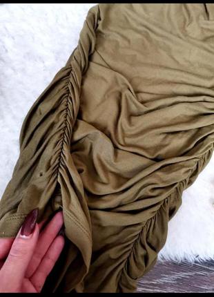 Ликвидация 🎈🎈крутая юбка  миди высокой посадки хаки стяжка 9026 фото