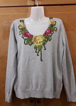 Брендовий віскозний ошатний светр р. 16 від kaleidoscope вишивка бісер паєтки стразики