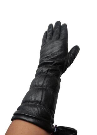 Подовжені рукавички чорні жіночі шкіряні