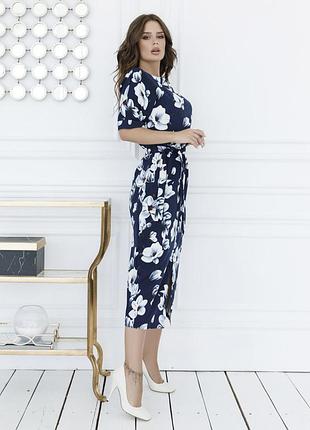 Арт: 12103_синя принтована сукня з короткими рукавами