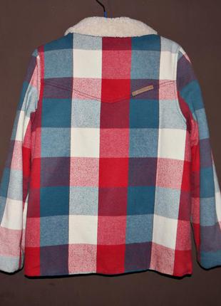Джинсова куртка-сорочка в клітку на хутрі вінтаж2 фото