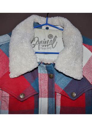Джинсова куртка-сорочка в клітку на хутрі вінтаж3 фото
