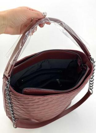 Жіноча сумка з еко-шкіри (марсал). женская сумка стеганая.3 фото