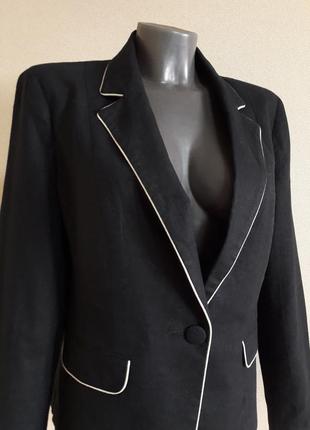 Деловой стильный,полульняной,55%лен,черный пиджак-жакет f&f,c отделкой5 фото