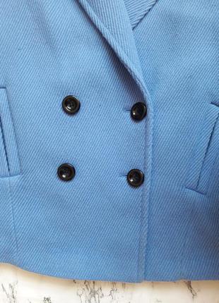 Шерстяное пальто голубое двубортное шерстяне пальто3 фото