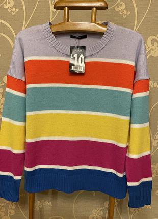 Дуже красивий і стильний брендовий светр в різнокольорову смужку.8 фото
