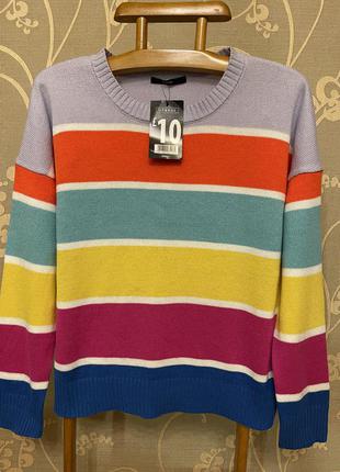 Дуже красивий і стильний брендовий светр в різнокольорову смужку.6 фото