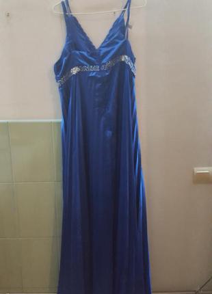 Синие плистированое  платье6 фото