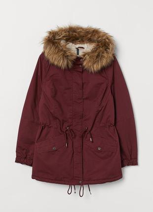 Куртка, парка, бордовая, с капюшоном, женская, размер 40, h&m, 211041 фото
