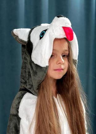 Кигуруми пижама цельная детская серый хаски пижамка теплая для деток4 фото
