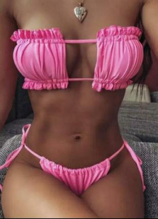 Купальник шторка шторка бандо в рубчик верх шторки на завязках плавки