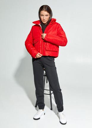 Червона демісезонна коротка куртка на блискавці