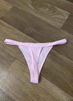 Качественные розовые натуральные котоновые трусики стринги хб бесшовные гладкие однотонные xs s m l