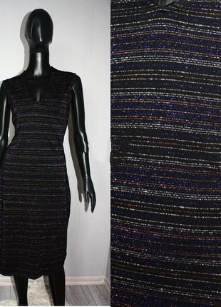 Платье трикотаж в облипку черное в тонкую полоску люрекса без рукавов (3955)5 фото