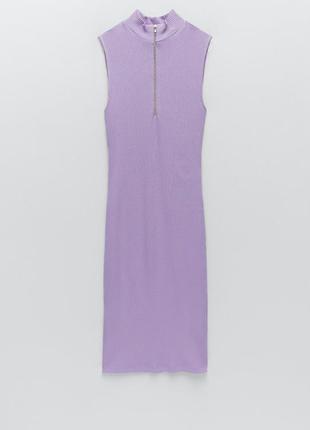 Платье zara в рубчик миди базовое лиловое платье резинка зара м 38 284 фото