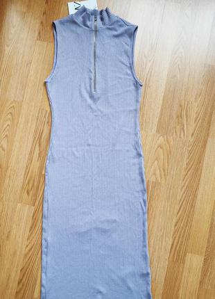 Платье zara в рубчик миди базовое лиловое платье резинка зара м 38 287 фото