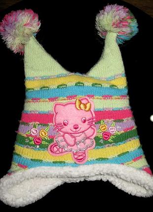 Очень симпатичная и теплая зимняя шапка politano c hello kitty р. 42-46