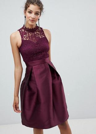 Ax paris платье новое бордо винное бордовое марсала бургунди миди кружево со свободной юбкой2 фото