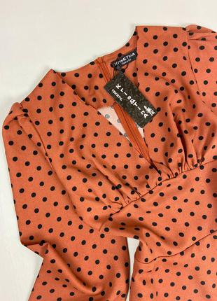 Коричневое платье в горошек 7