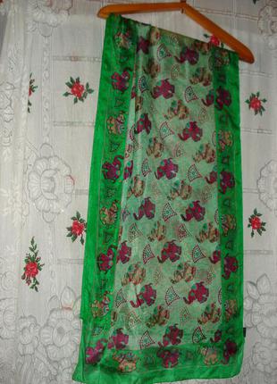 Супер шарф ярко-зеленого цвета,100%шелк,индия.