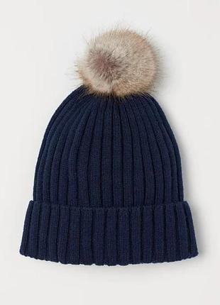 Синя шапка з помпоном h&m р. 1,5-2 роки