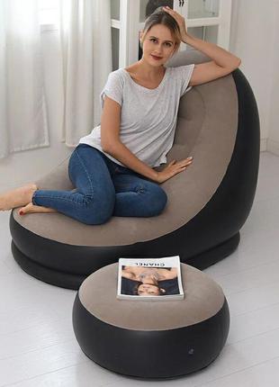 Надувной диван air sofa с пуфиком чёрный6 фото