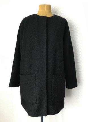 Стильное трендовое полушерстяное черное пальто кокон от h&m, размер укр 46-48-50