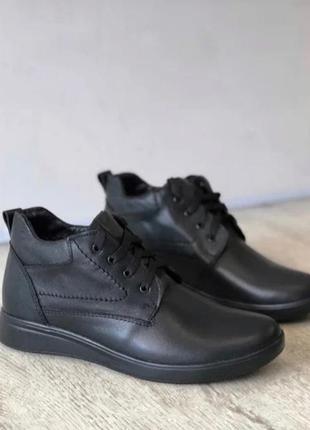 Кожаные черные ботинки (осень зима)8 фото