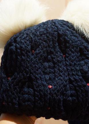 Зимняя вязаная шапка  на флисе 3-5 лет зимова в'язана шапка на флісі8 фото