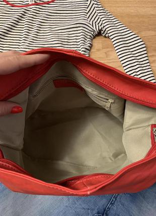 Итальянская кожаная сумка genuine leather italy,фирменная красная сумочка4 фото