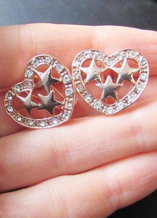 🏵️серьги сердце со звездами в стразах, новые! арт. 2660-2