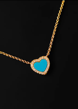 Кулон сердце с синим камнем и цепочкой, цепочка с сердцем, украшения с сердцем3 фото