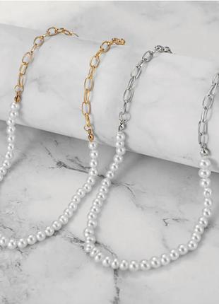 Ланцюг намисто перлове комбіноване прикраса на шию