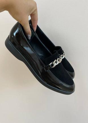 Ексклюзивні лофери туфлі натуральна італійська шкіра і замша чорні з ланцюжком3 фото