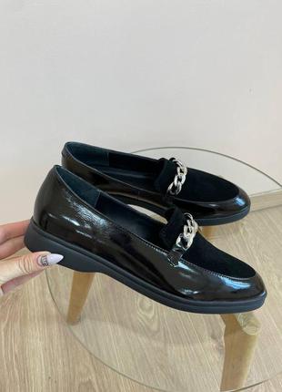 Эксклюзивные лоферы туфли натуральная итальянская кожа и замша черные с цепочкой8 фото